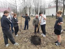 Курсанты Кирсанова проводят работы по озеленению парка Победы